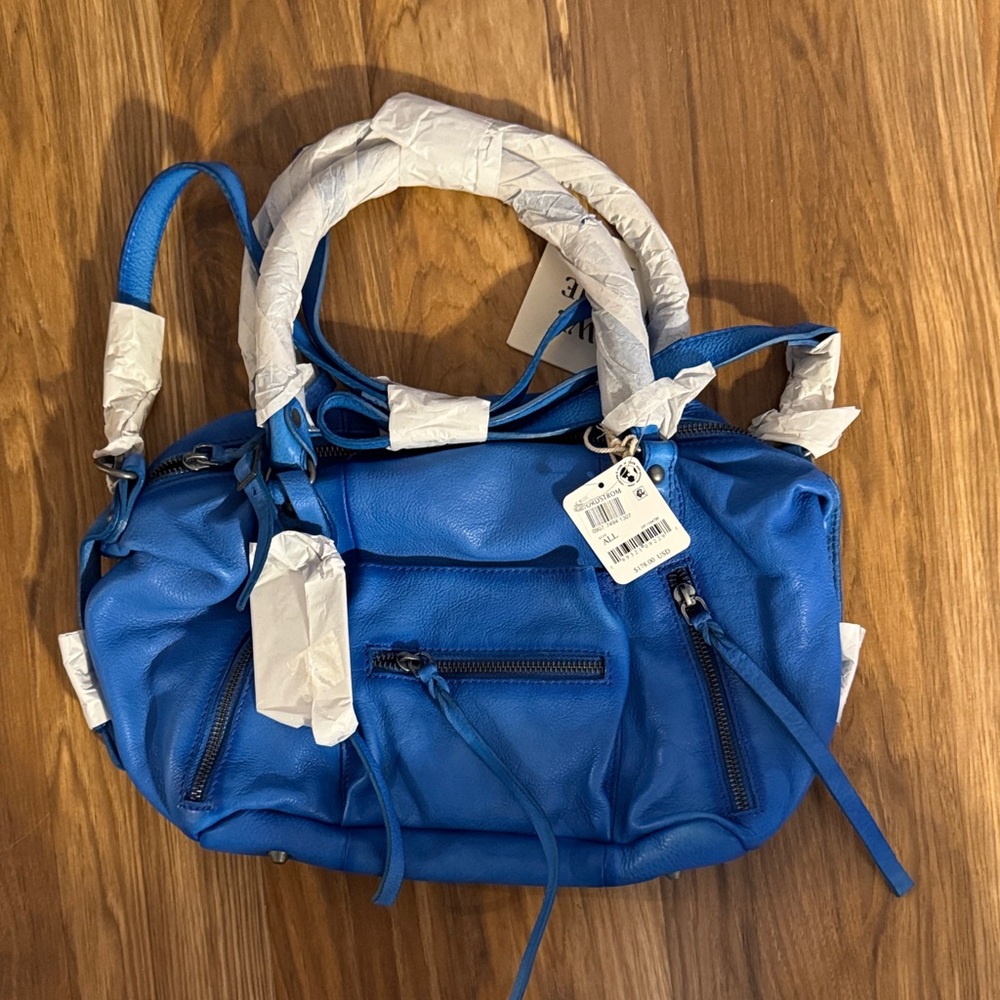 Free People Sapphire Blue Leather Baby Emerson Satchel